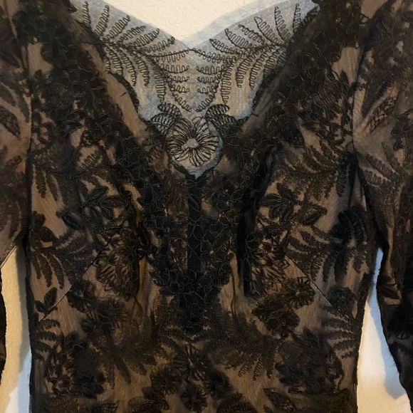Tadashi Shoji ZURI DRESS Black Floral Embroidered Lace Illusion Neckline Dress 8 - Picture 6 of 15